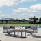 Armen Living Argiope 3 Piece Patio Outdoor Swivel Seating Set in Dark Gray Aluminum with Gray Cushions 840254332638 - alternate 2